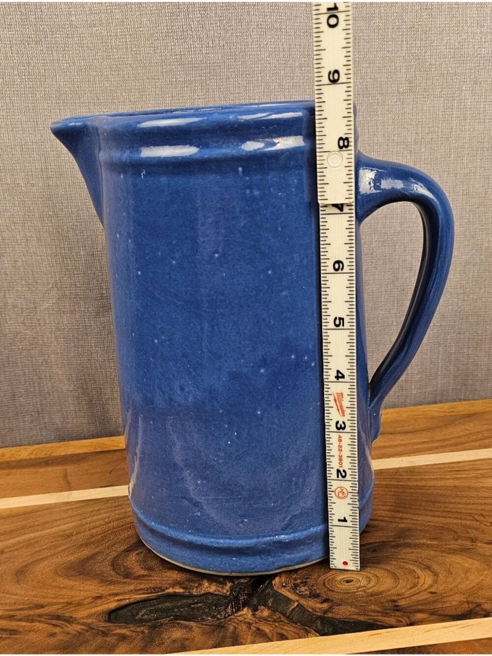 Blue Handmade Pottery Pitcher With Handle & Spout 7" Height Rustic Vintage-Style
